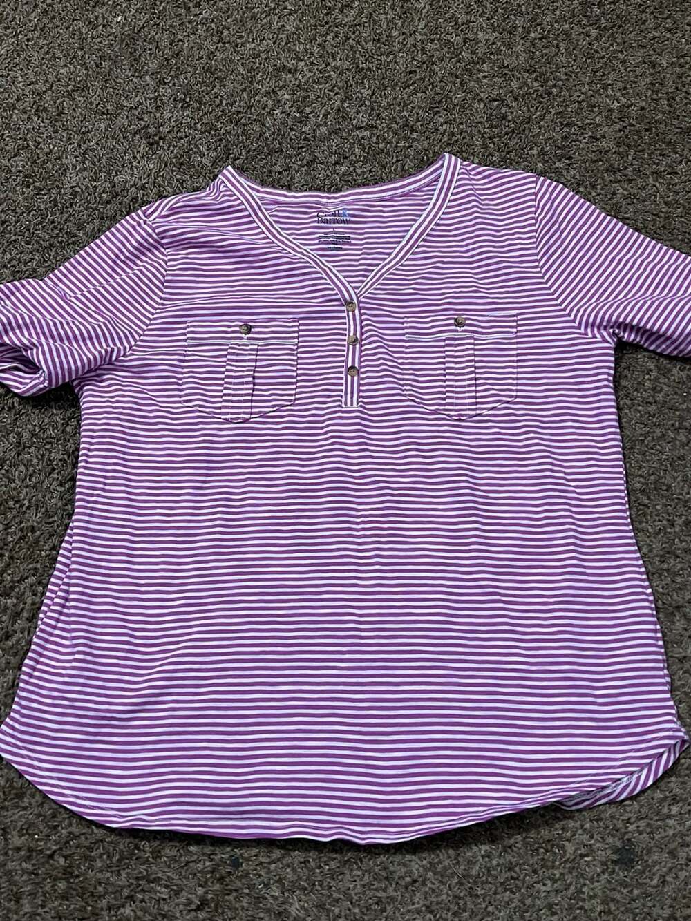Croft & Barrow Women's Purple White Striped Henley V-Neck Size L